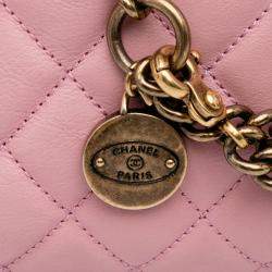 Pre Owned Chanel Pink Quilted Calfskin CC Crown Flap