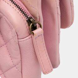 Pre Owned Chanel Pink Quilted Calfskin CC Crown Flap