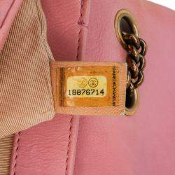 Pre Owned Chanel Pink Quilted Calfskin CC Crown Flap