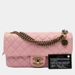 Pre Owned Chanel Pink Quilted Calfskin CC Crown Flap
