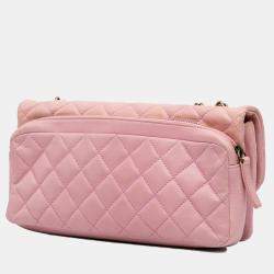 Pre Owned Chanel Pink Quilted Calfskin CC Crown Flap