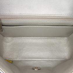 Pre Owned Chanel Silver Mini Square Classic Chevron Metallic Crumpled Patent Single Flap