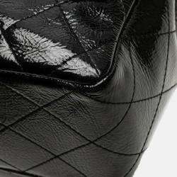 Pre Owned Chanel Black Jumbo Classic Crinkled Patent Single Flap