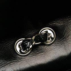 Pre Owned Chanel Black Jumbo Classic Crinkled Patent Single Flap