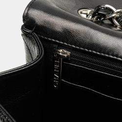 Pre Owned Chanel Black Jumbo Classic Crinkled Patent Single Flap