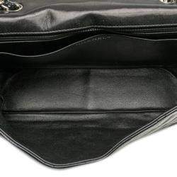 Pre Owned Chanel Black Jumbo Classic Crinkled Patent Single Flap