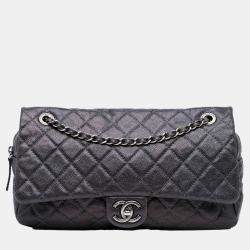 Chanel Purple Jumbo Quilted Caviar Easy Flap Bag
