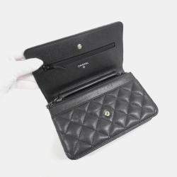 Chanel Black Leather Timeless Classic Wallet On Chain 