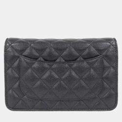 Chanel Black Leather Timeless Classic Wallet On Chain 