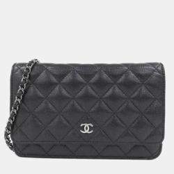 Chanel Black Leather Timeless Classic Wallet On Chain 