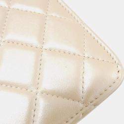 Pre Owned Chanel Beige Leather White Wallet On Chain 