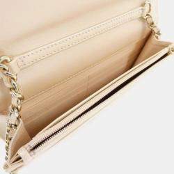 Pre Owned Chanel Beige Leather White Wallet On Chain 