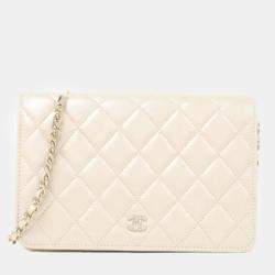 Chanel Beige Leather White Wallet On Chain 