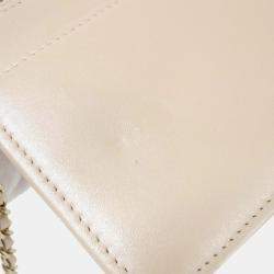 Pre Owned Chanel Beige Leather White Wallet On Chain 