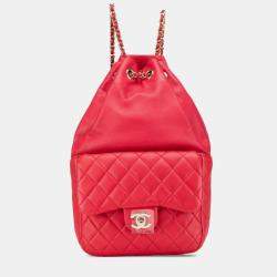Chanel Red Lambskin Coco Mark Matelasse Backpack