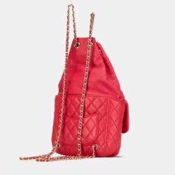 Chanel Red Lambskin Coco Mark Matelasse Backpack