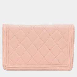 Chanel Pink Leather Boy Wallet On Chain 