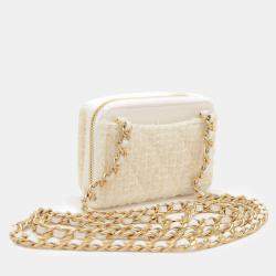 Chanel White Tweed Ribbon Chain Wallet Wallet/Coin Case
