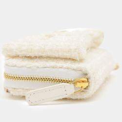 Chanel White Tweed Ribbon Chain Wallet Wallet/Coin Case