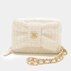 Chanel White Tweed Ribbon Chain Wallet Wallet/Coin Case