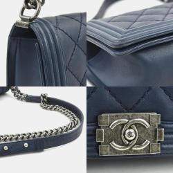 Pre Owned  Chanel Navy Blue Leather Boy Shoulder Bag
