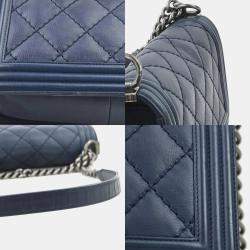 Pre Owned  Chanel Navy Blue Leather Boy Shoulder Bag