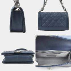 Pre Owned  Chanel Navy Blue Leather Boy Shoulder Bag
