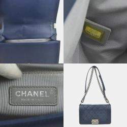 Pre Owned  Chanel Navy Blue Leather Boy Shoulder Bag