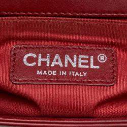 Pre Owned Chanel Red Lambskin Coco Mark Boy Chain Shoulder Bag