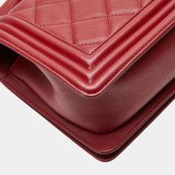 Pre Owned Chanel Red Lambskin Coco Mark Boy Chain Shoulder Bag