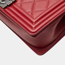 Pre Owned Chanel Red Lambskin Coco Mark Boy Chain Shoulder Bag