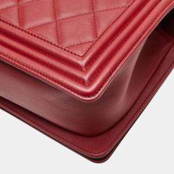 Pre Owned Chanel Red Lambskin Coco Mark Boy Chain Shoulder Bag