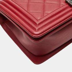 Pre Owned Chanel Red Lambskin Coco Mark Boy Chain Shoulder Bag