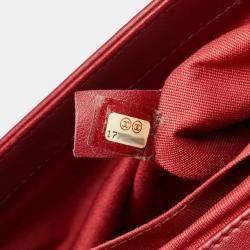 Pre Owned Chanel Red Lambskin Coco Mark Boy Chain Shoulder Bag
