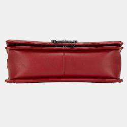 Pre Owned Chanel Red Lambskin Coco Mark Boy Chain Shoulder Bag