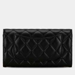 Chanel Black Lambskin Classic Long Flap Wallet