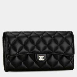 Chanel Black Lambskin Classic Long Flap Wallet