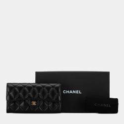 Chanel Black Lambskin Classic Long Flap Wallet