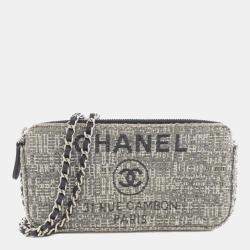 Chanel Grey Canvas Deauville Line Chain Wallet