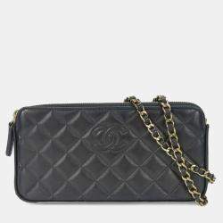 Chanel Black Lambskin Coco Mark Matelasse Stitch Shoulder Bag 