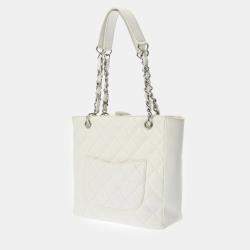 Chanel White Caviar Skin Petite GST Tote  Bag