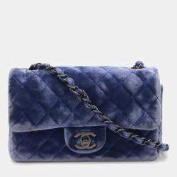  Chanel Leather Velour Blue Mini Matelasse Turnlock Shoulder Bag 