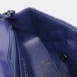  Chanel Leather Velour Blue Mini Matelasse Turnlock Shoulder Bag 
