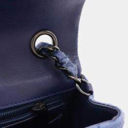  Chanel Leather Velour Blue Mini Matelasse Turnlock Shoulder Bag 