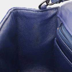  Chanel Leather Velour Blue Mini Matelasse Turnlock Shoulder Bag 