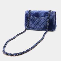  Chanel Leather Velour Blue Mini Matelasse Turnlock Shoulder Bag 