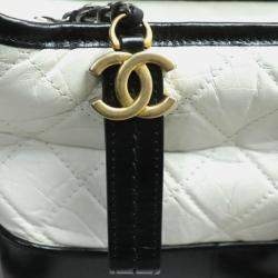 Pre Owned Chanel White and Black Calfskin Gabrielle Small Hobo Shoulder Bag