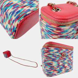 Pre Owned Chanel Multicolor Cotton and Leather Small Vanity Chain Shoulder Bag