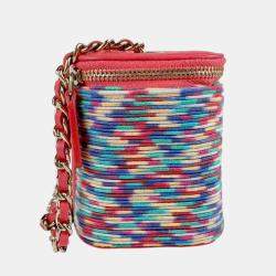 Pre Owned Chanel Multicolor Cotton and Leather Small Vanity Chain Shoulder Bag