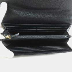 Pre Owned Chanel Black Leather Long Wallet